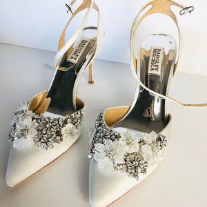 Badgley Mischka Fey Embellished Satin Ankle-Wrap